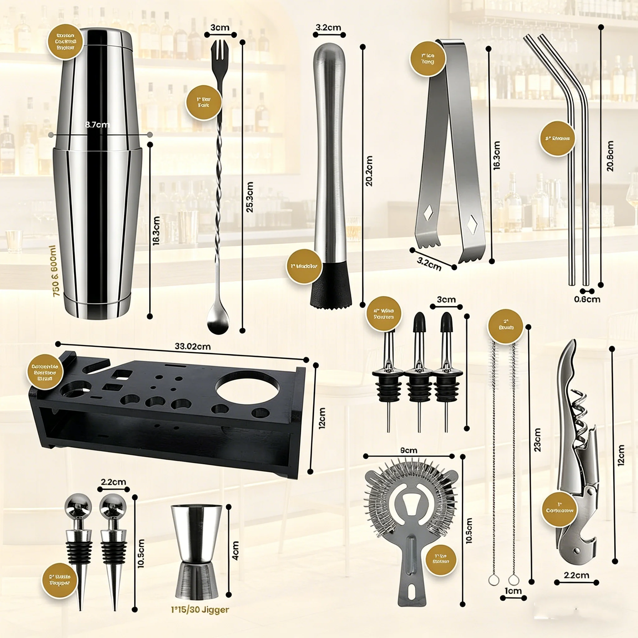stllCocktail Shaker Set 18 Pie - Boston Shaker Set ulasan dan harga