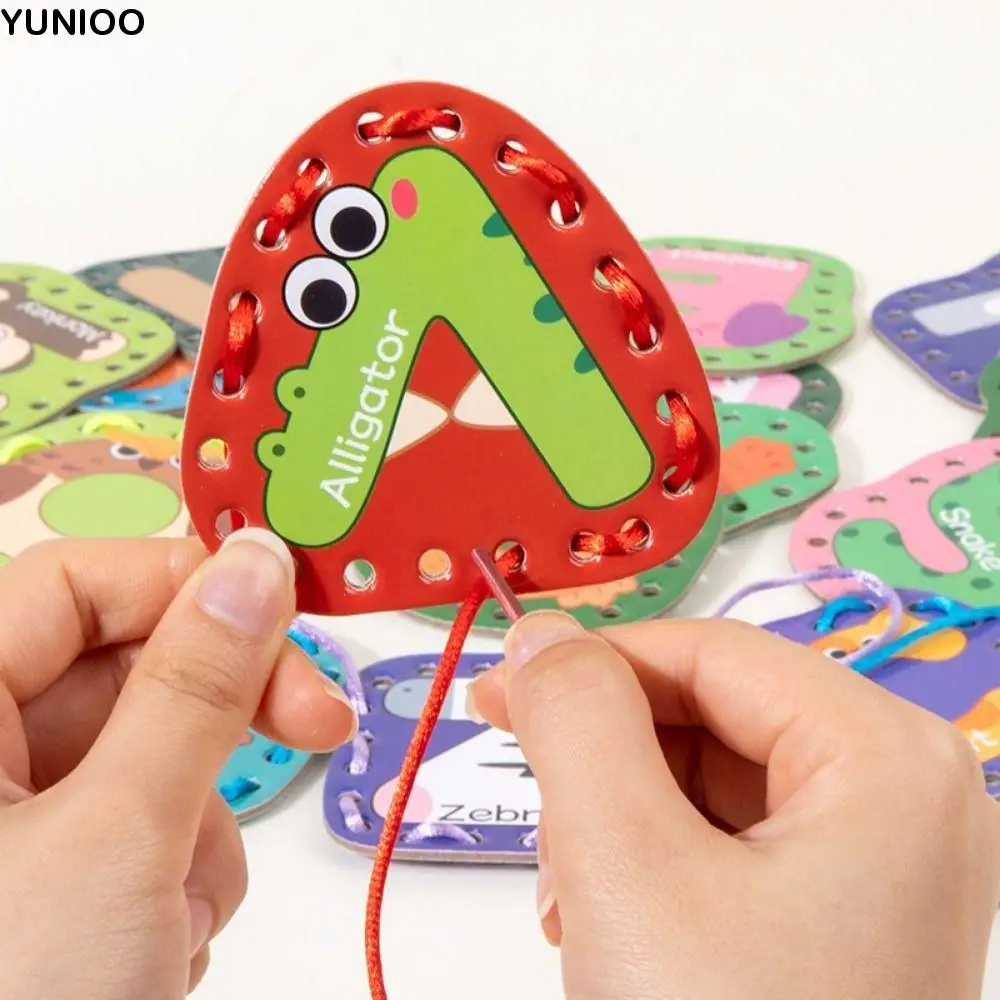 Tablero de cuerda para enhebrar para niños, habilidad motora fina, tarjetas educativas coloridas con cordones, juguetes creativos de madera
