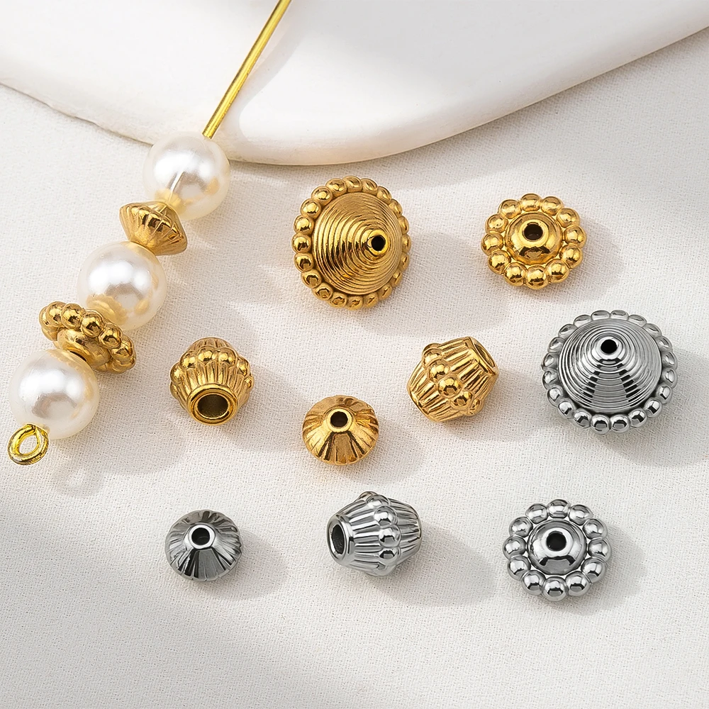 1/10pcs Stainless Steel Textured Double Cone Spacer Beads for Bracelet Making Retro Roman Style DIY Jewelry Supplies Accessories