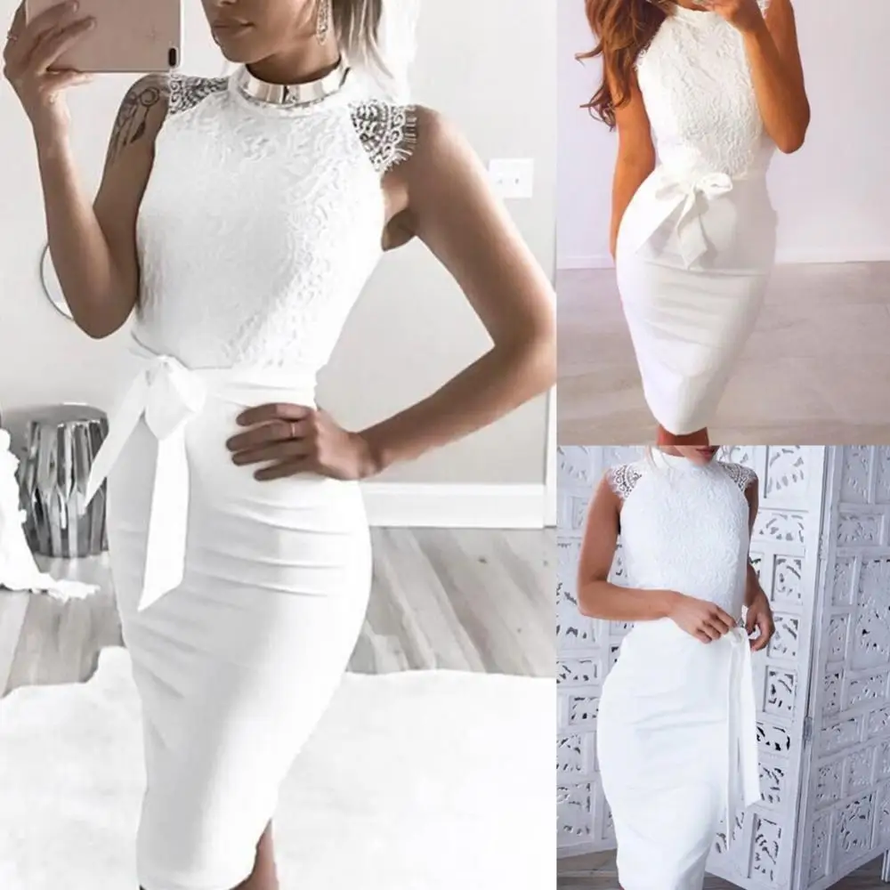 Sexy Women Dress Lace Hollow Backless Elegant Party Chic Retro Dress White Lace Dresses Plus Size 2021 New