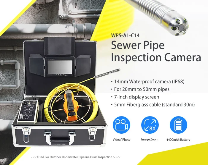 14 مللي متر استنزاف المجاري التفتيش كاميرا بشكل قبة واسعة الزاوية CCD خط أنابيب التفتيش للرؤية الليلية H.265 فيديو ضغط DVR البيانات
