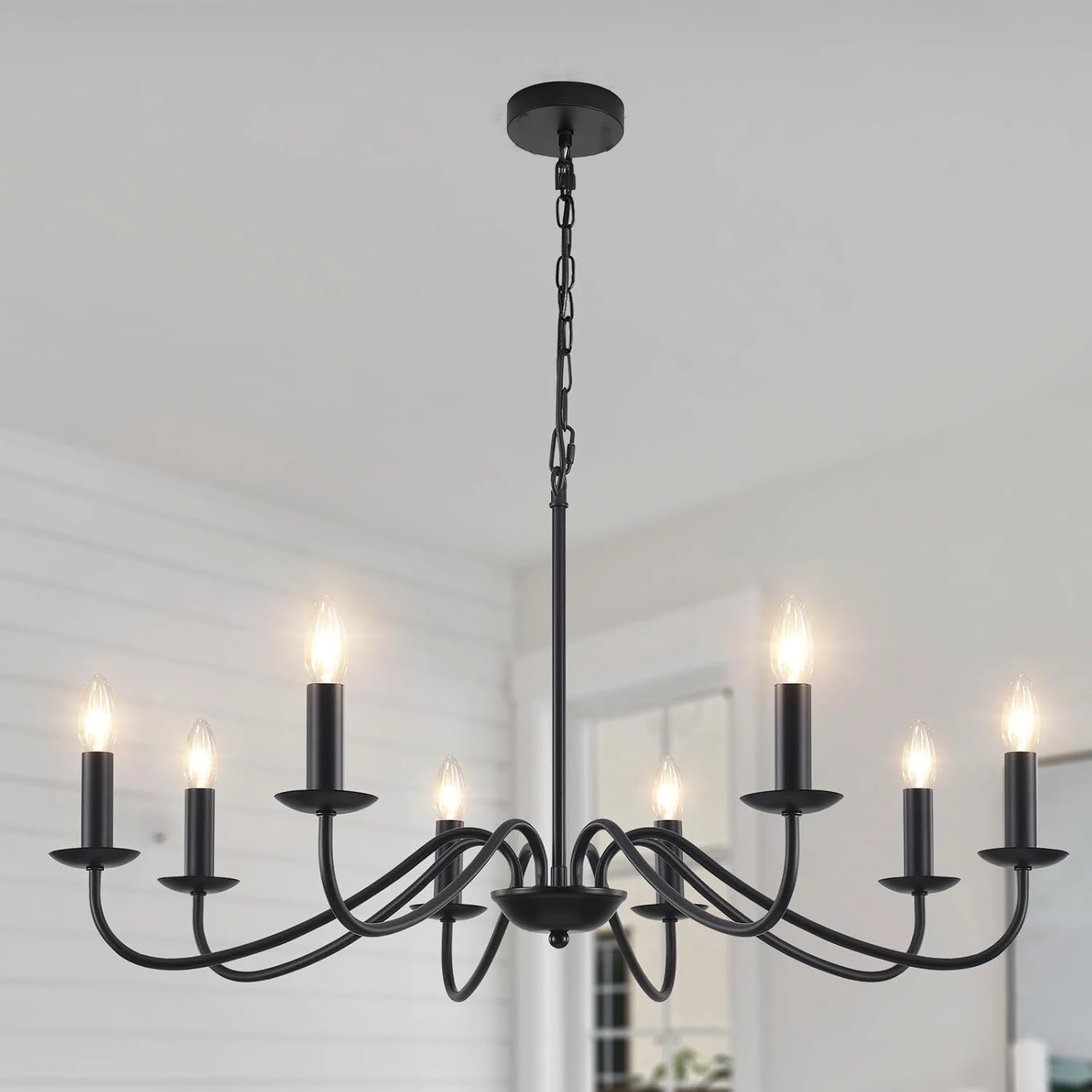 Vintage Black Candle Chandelier, Industrial Farmhouse Adjustable Height Dining Room Fixture - Living Room/Bedroom/Kitchen Island