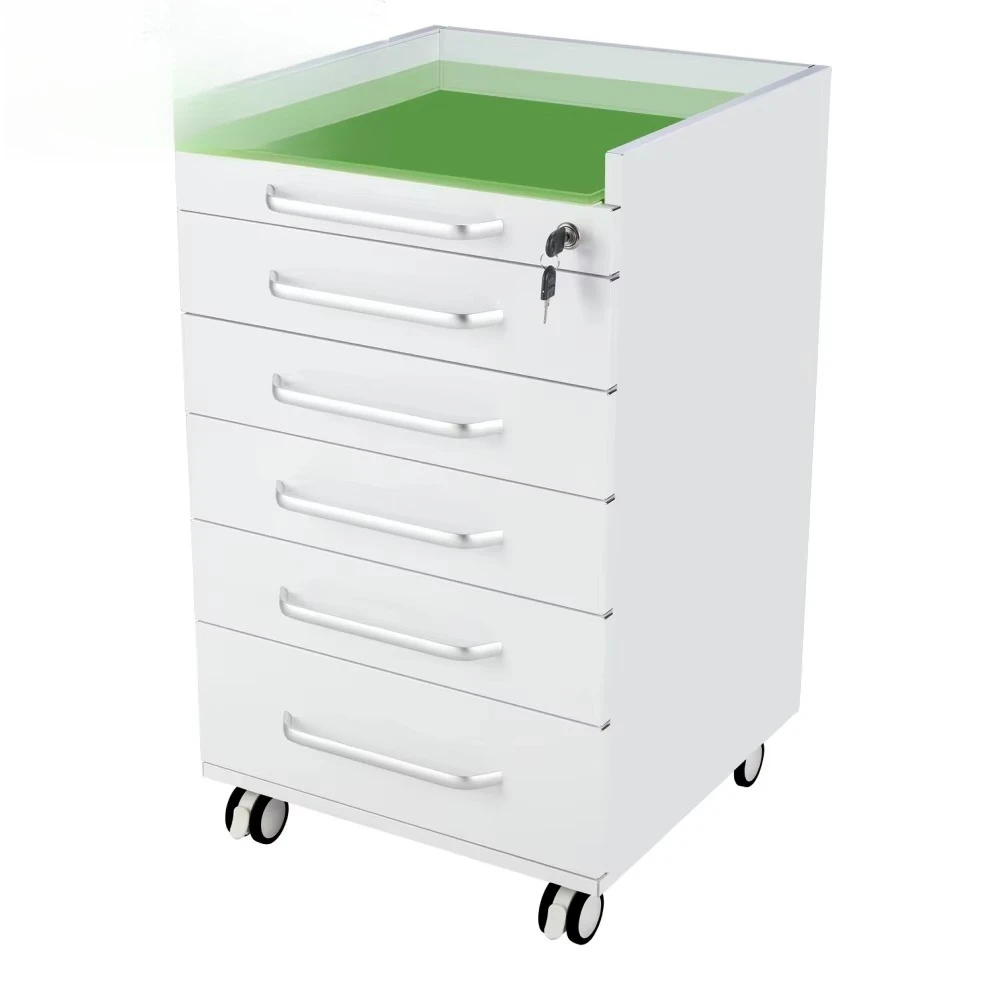 Movable Manual Stainless Steel 5-Drawer Clinic Office Furniture Trolley Dental Storage Cabinet Luxury Zinc Alloy Handles