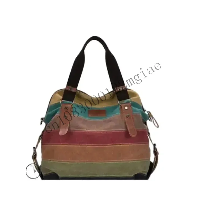 1 Pcs/Lot Canvas Totes Striped Women Patchwork Rainbow Shoulder Fashion Female Casual Crossbody Bag CMM221