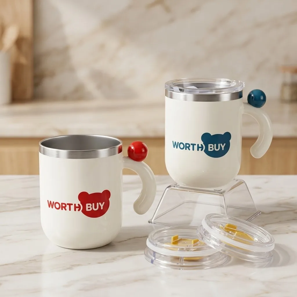 430ml Thermal Coffee Mug with Lid 316 Stainless Steel Insulated Tumbler with Handle Cute Leakproof Portable Travel Water Cup