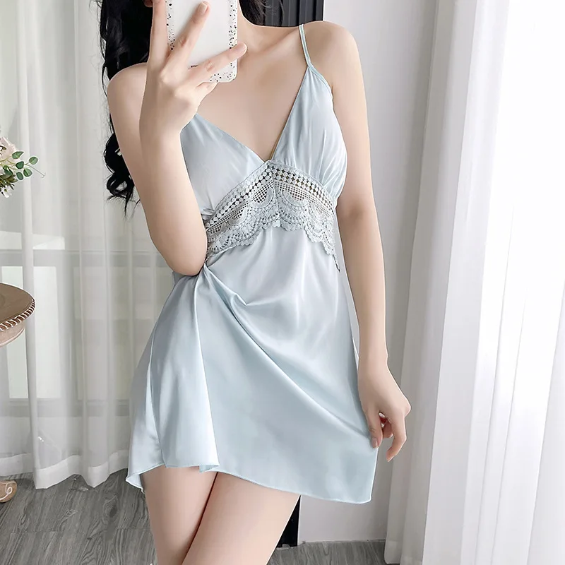 منامة المرأة الصيف الحرير الجليد الراقية منامة الصيف الرغبة النقية مثير الدانتيل الخامس التعادل وسادة الصدر تنورة الحمالة جديد