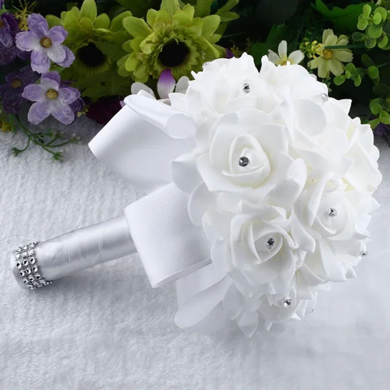 Rose Bouquet Bridal Wedding Foam Flower Ribbon Wedding Simulation Bouquet