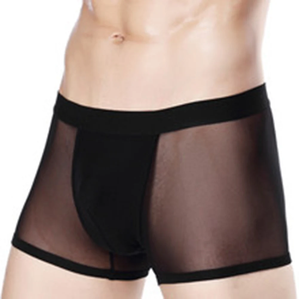 Classic Style Men's Mesh Translucent Boxer Shorts Underwear with Breathable U Convex Pouch Trunks for Daily Use