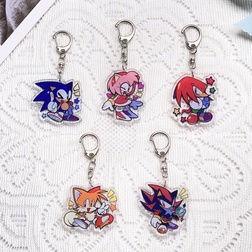 1/5PCS Llaveros de acrílico de personajes de anime Sonic the Hedgehog, accesorios, regalos para amigos, dijes divertidos para bolsos, colgantes para mochilas
