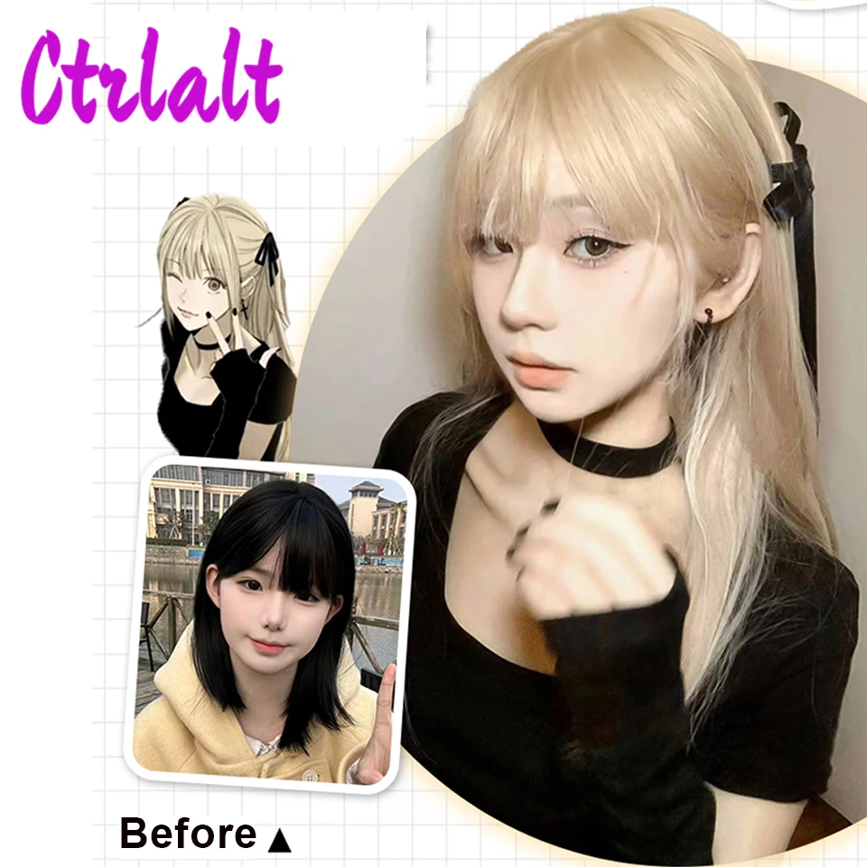 Synthetic Straight Layered Blonde Wigs with Neat Bangs High Density  Fake Hair Wig for Women Daily Cosplay Party Wigs