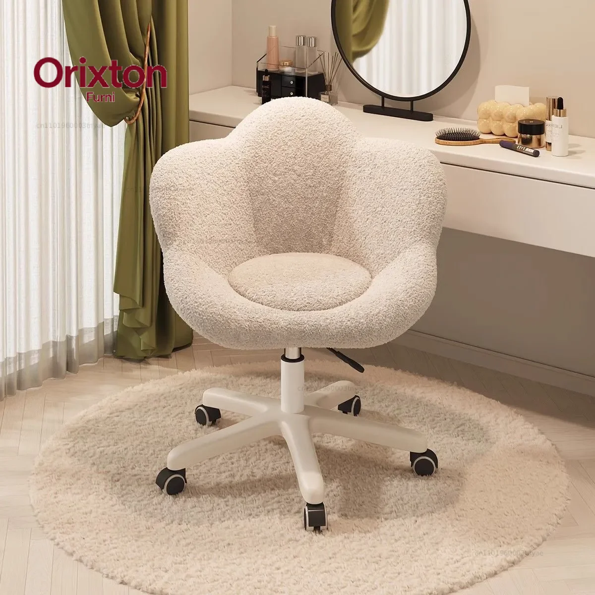 Light Luxury High-end 360-degree Rotation Makeup Stool For Home Use Bedroom Backrest Chair Simple Dressing Stool Lamb