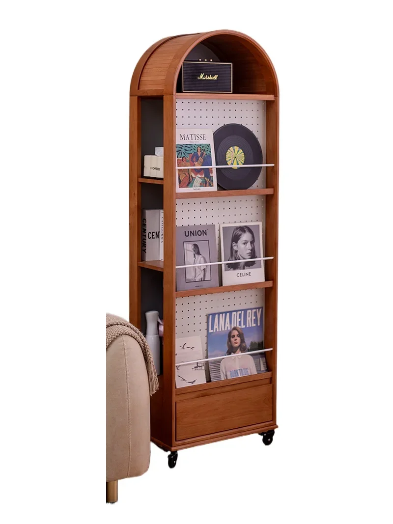 Full-body mirror floor mirror household movable solid wood full-length mirror storage cabinet integrated