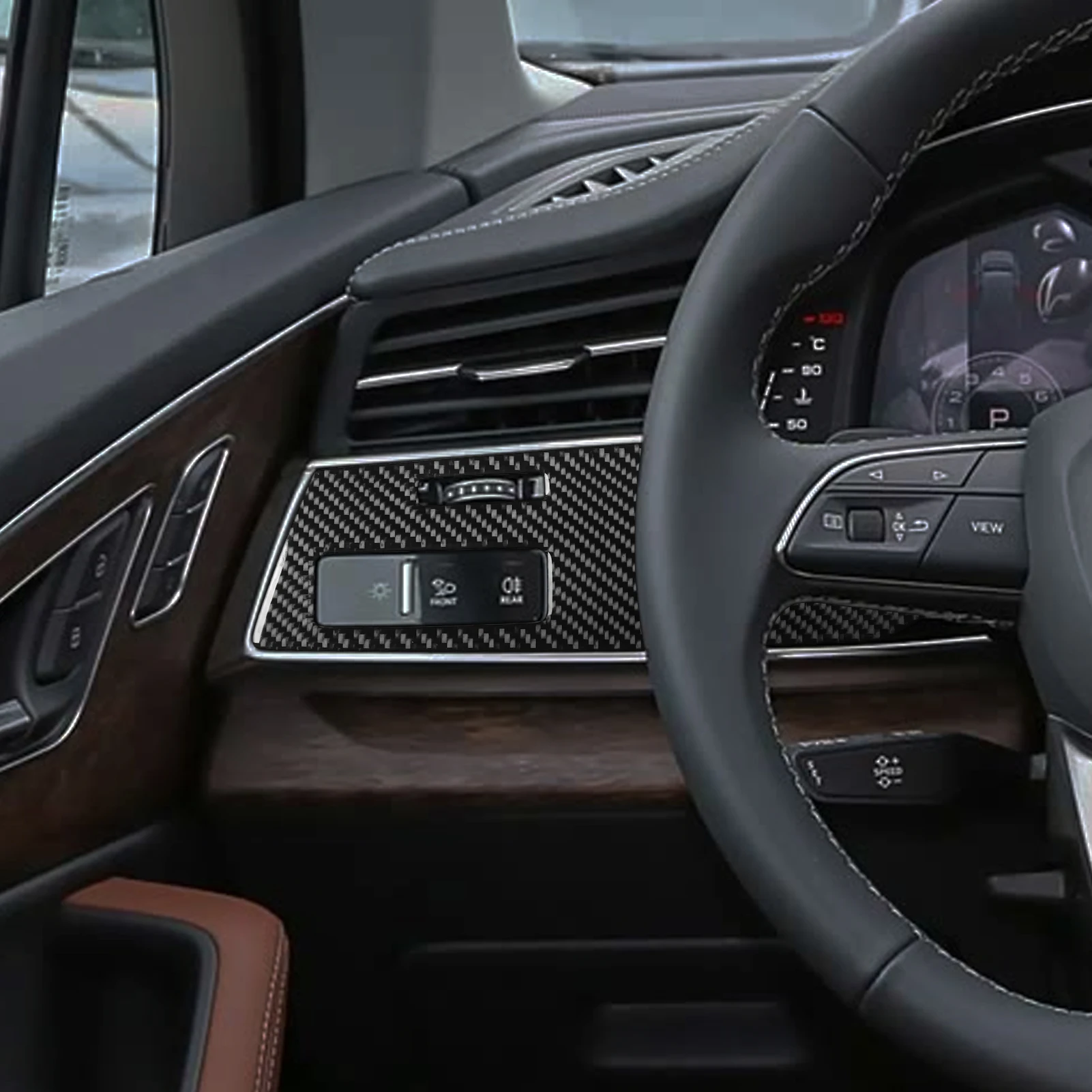 For Audi Q7 SQ7 Q8 SQ8 4M 2020-2025 Real Carbon Fiber Stickers Headlight Gearshift Storage Control Panel Car Trim Accessories