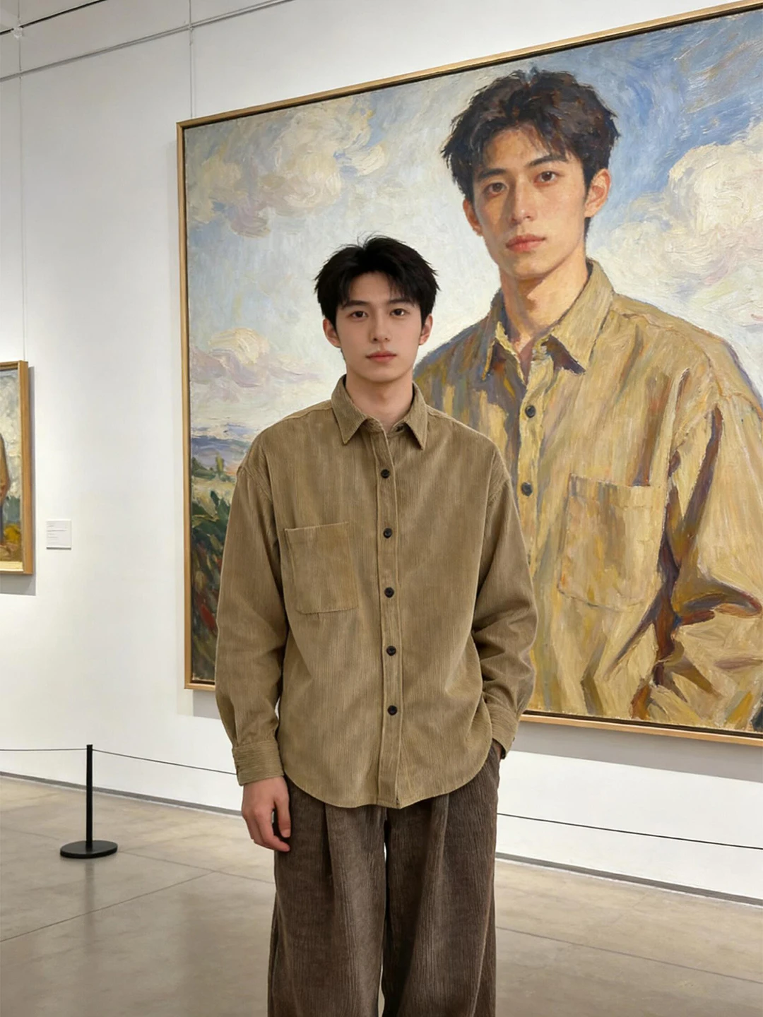 

American Retro Corduroy Long Sve irt Men's High-End Feeling Layering Workwear Jaet Cleanfit Collar Casual Sle