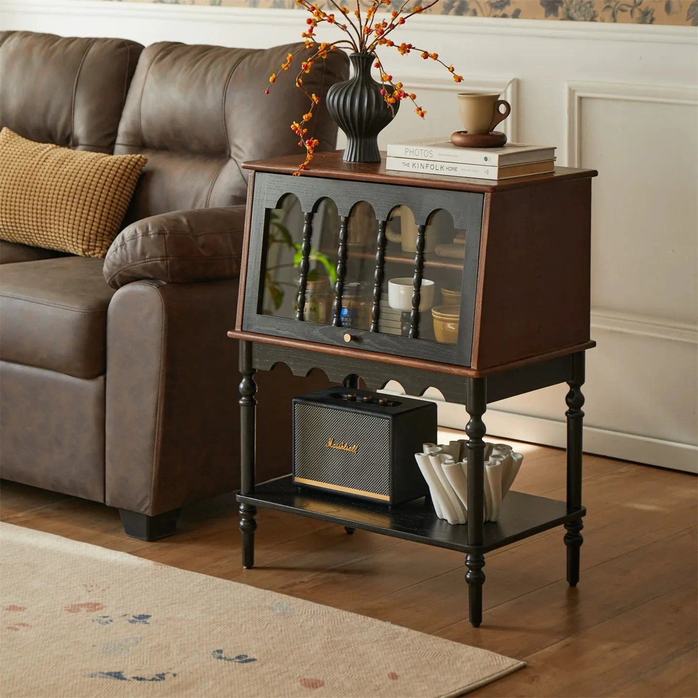 Medieval solid wood sofa side cabinetside living room displaycabinet French retrodecorative cabinetstorage cabine