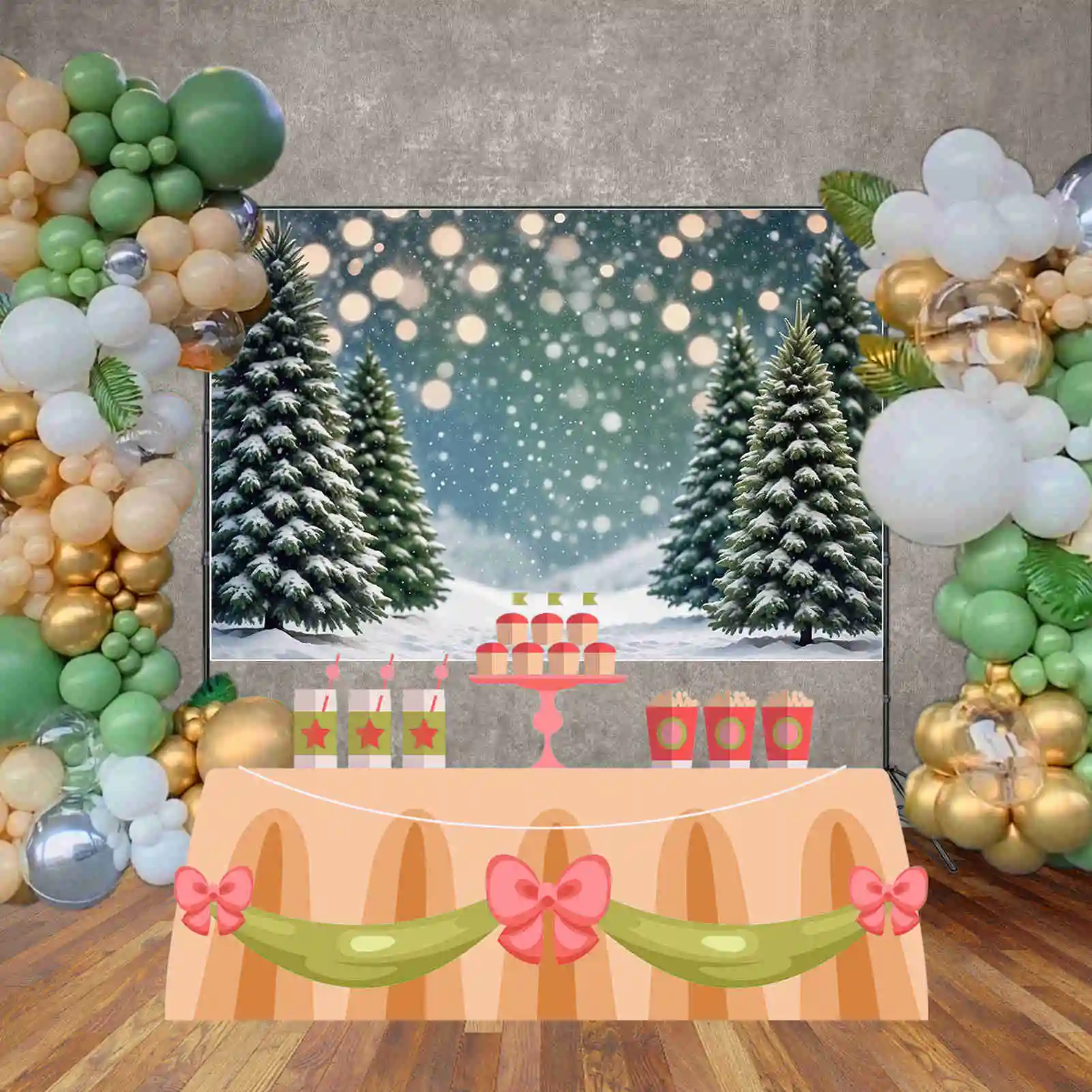 MOON.QG Christmas Forest Tree Backdrops Winter Snow Field Bokeh Outdoor Background Custom Party Decoration Photo Zone Supplies