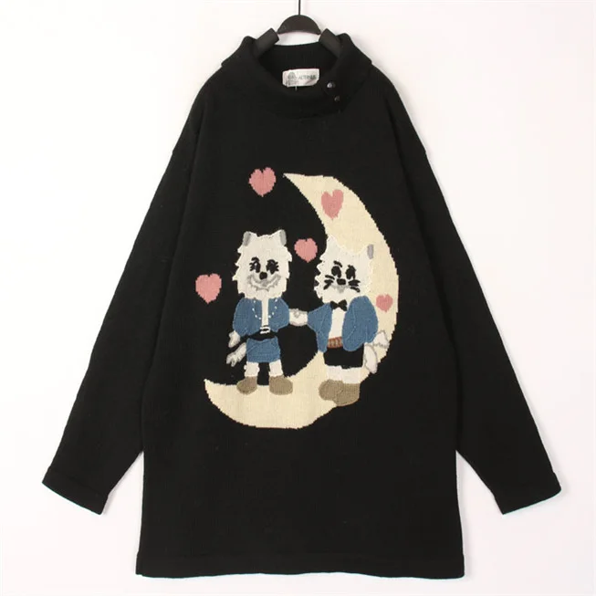 

Sweet Ethnic Style Hooked Wool Sweater Overcoat Vintage Unique Japanese Harajuku Comfortable Warm Mid-Length round Neck Long ...