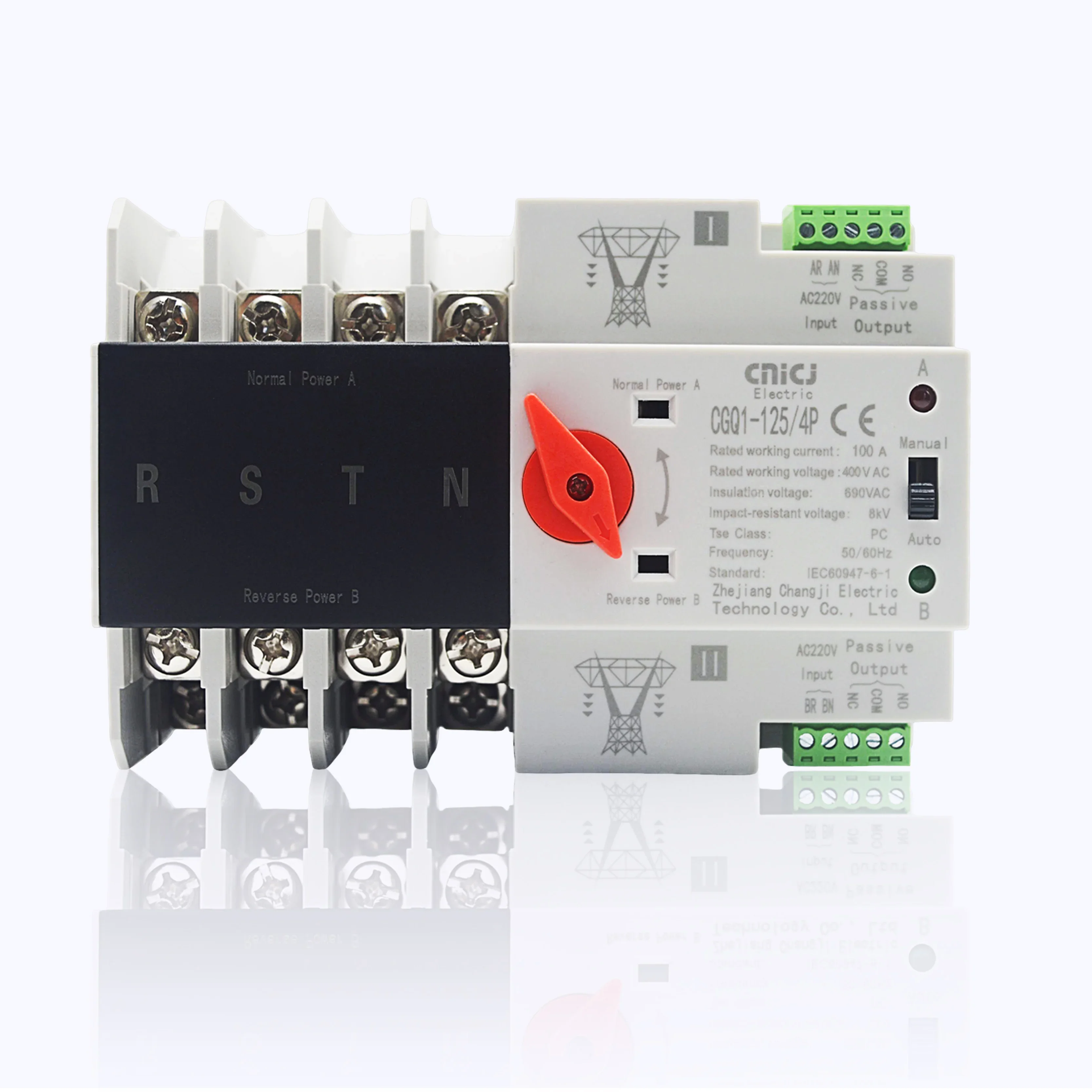 AC220V switch uninterruptible ATS dual power automatic transfer switch 2P/3P/4P 100A 50/60Hz