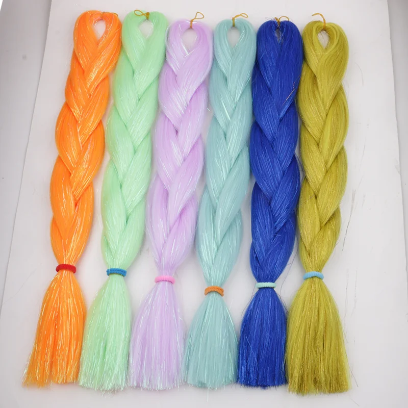 

3 Pcs/lot 24 Inch Tinsel Braiding Hair Orange Yellow Blue Purple Glitter Synthetic Jumbo Braids Crochet Hair Extensions