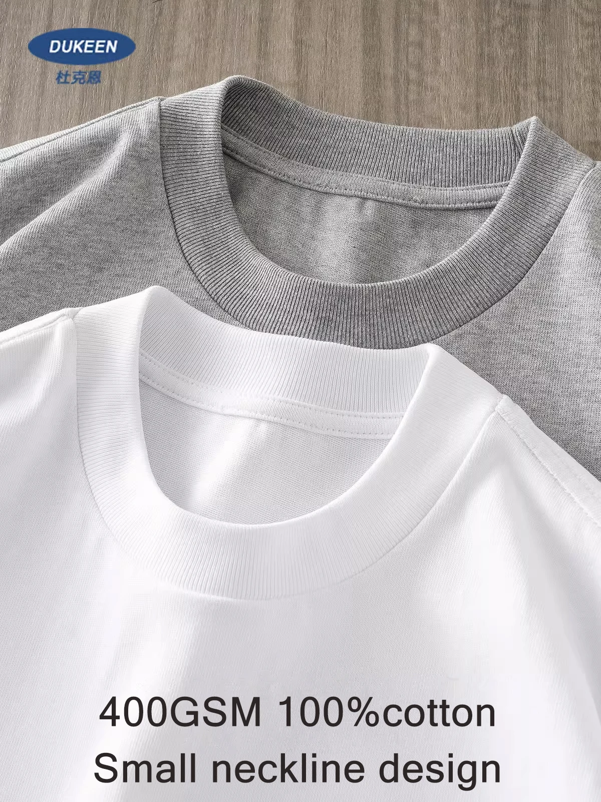 DUKEEN 400G Heavyweight Men's T Shirts Summer 100% Cotton Solid Color Small Neckline Design Thickset Tees Man Basic White Tops