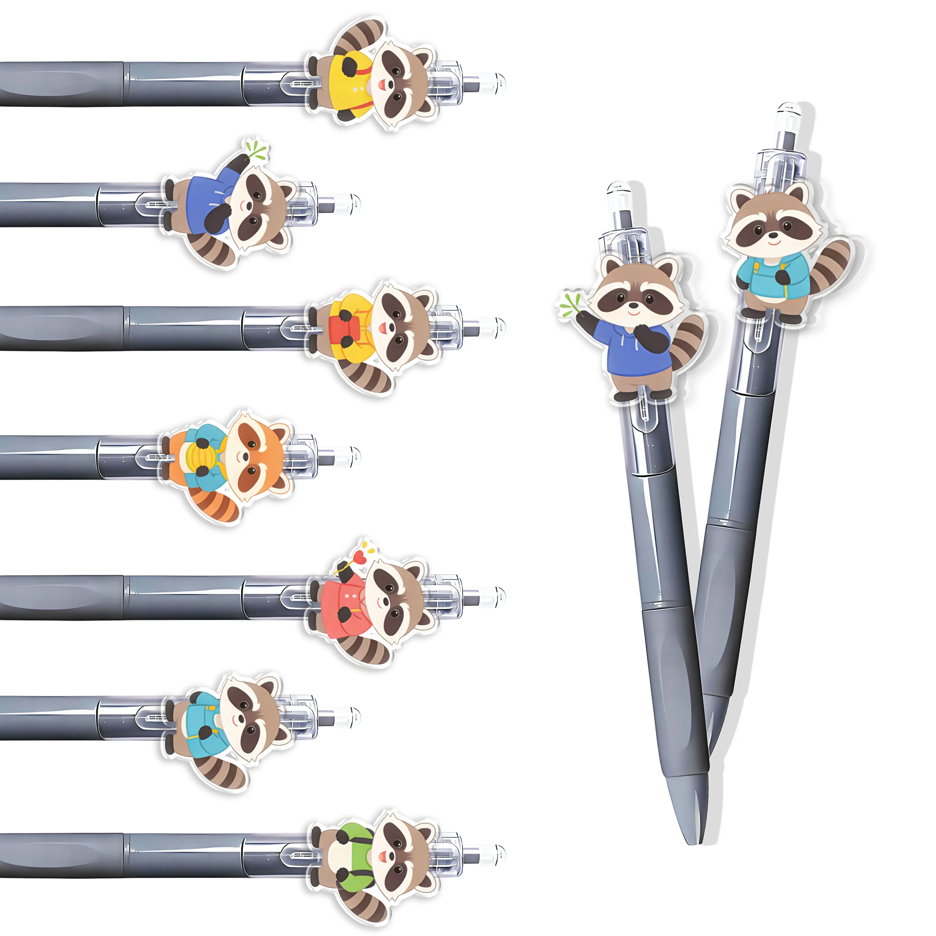 

7pcs/12pcs Minimalist Grey Raccoon Series Writing Pens, Back to School Gift Pens for Students, Stationery Ballpoint Pens