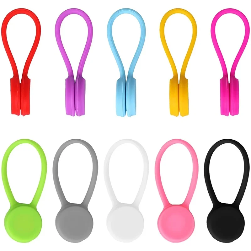 

3/10 шт. силиконовые магнитные кабельные стяжки, многоразовые зажимы для организации проводов, для фиксации и укладки, держатель для наушников, органайзер для кабелей