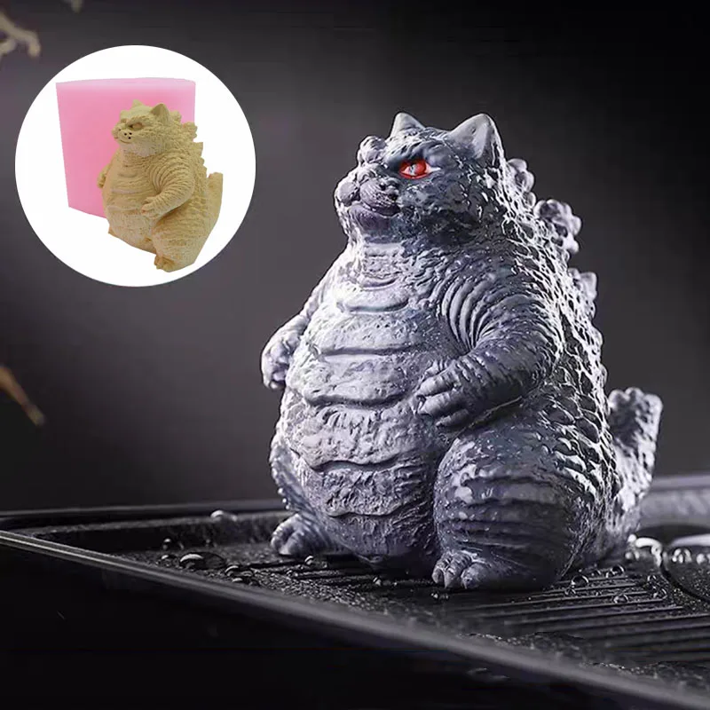 3D Silicone Mold Cat Monster Dinosaur Shape Funny Creative Cat Ornaments Gypsum Cement Mold