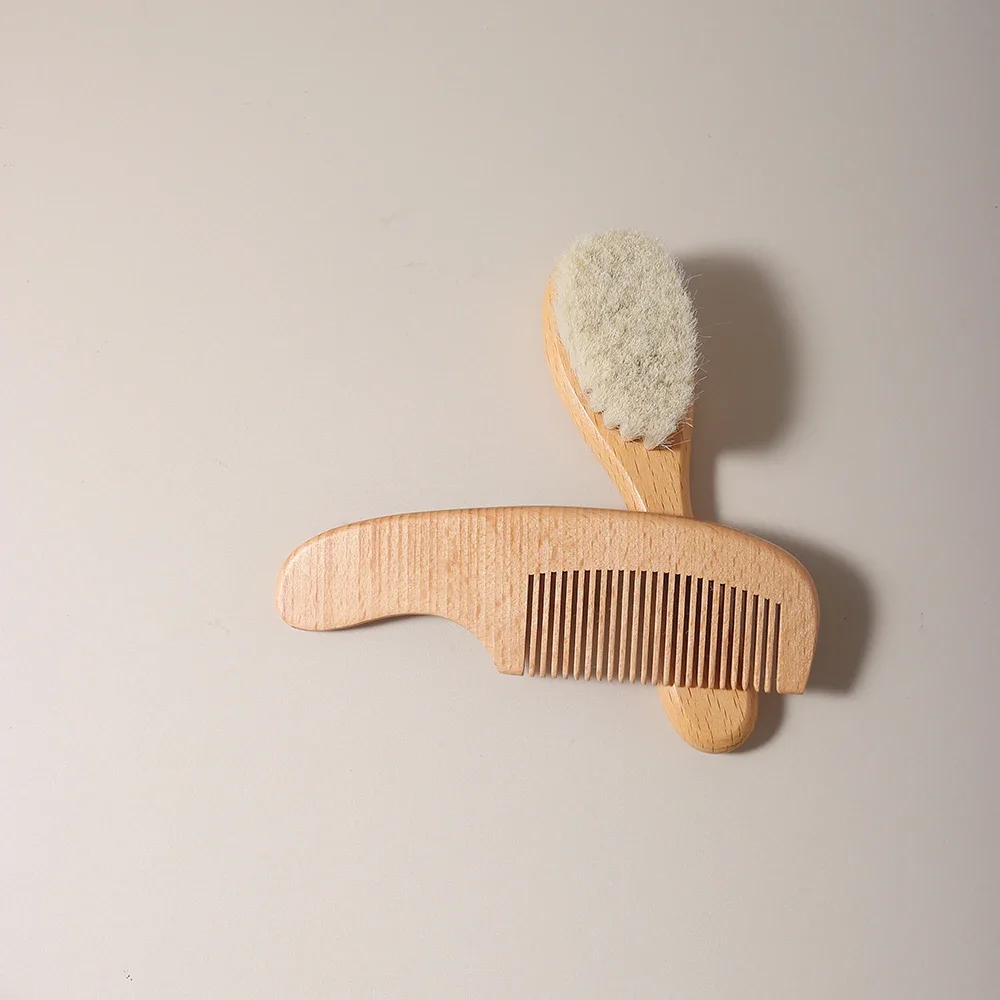 2 قطعة فرشاة صوف الشعر للعناية بالطفل، مشط من خشب الزان، مشط تدليك لحديثي الولادة، مجموعة هدايا استحمام الطفل، فرشاة أطفال طبيعية