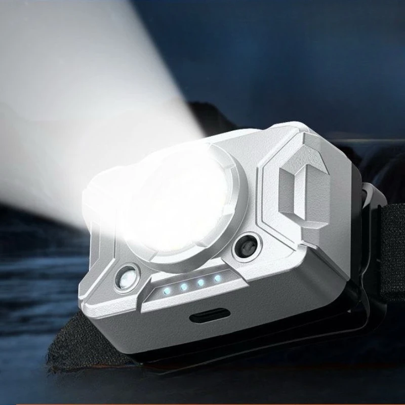 Outdoor Headlam Wave Sensing Three Level Adjustment Head Mounted Light Portable Rechargeable Headlight Fishing Lighting