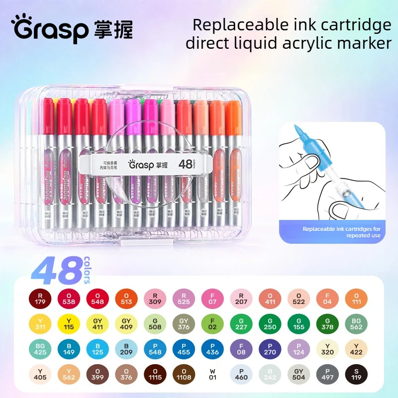grasp-60-24-colors-refillable-direct-liquid-acrylic-marker-set-soft-tip-washable-brush-art-office-school-supplies-stationery