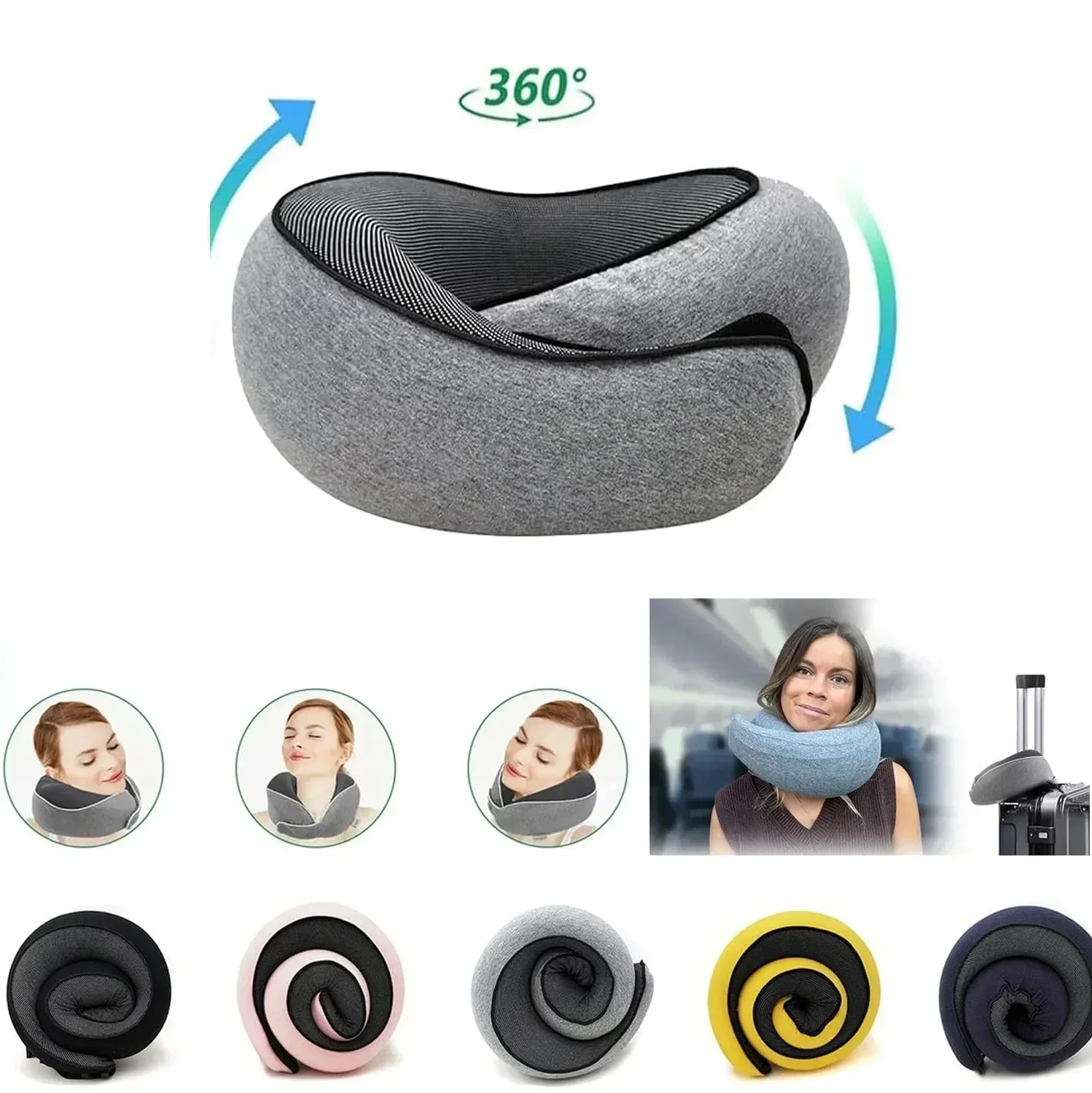 Memory Foam Travel Pillow Portable Adjustable U-shaped Pillow Neck Support Pillow Soft Noon Break Sleep Pillows