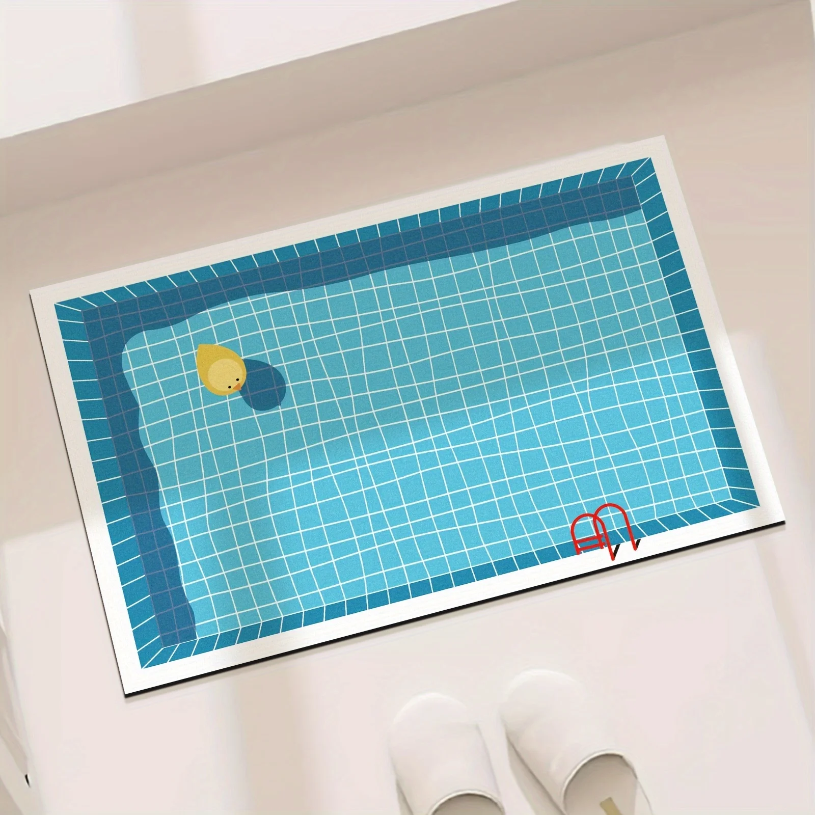 2D Flat Pool Print Diatom Mud Bath Mat, Square Absorbent Floor Rug with Non-Slip Rubber Bottom for Bathroom, Toilet and Doorway