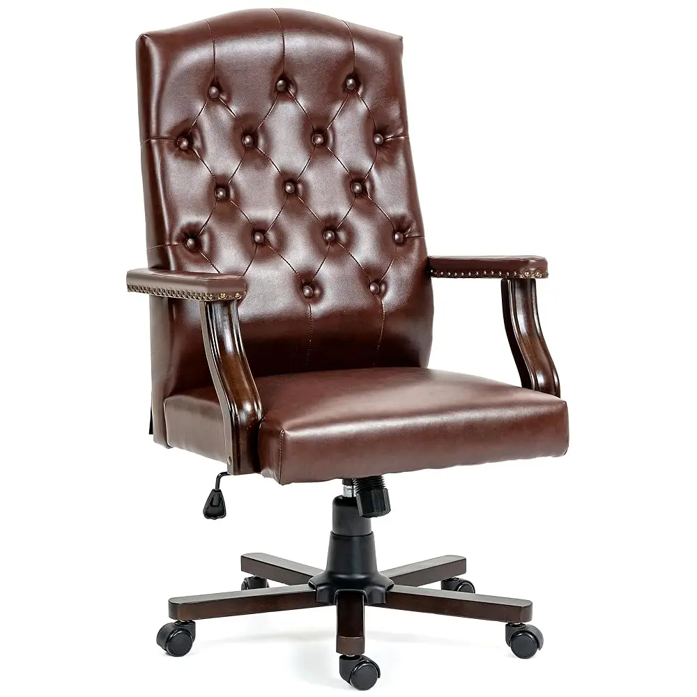

Executive Office Chair, High Ba Computer Chair With Upholstered Backrest Vinage Farmhouse Retro Style, Faux Leather Wing Ba