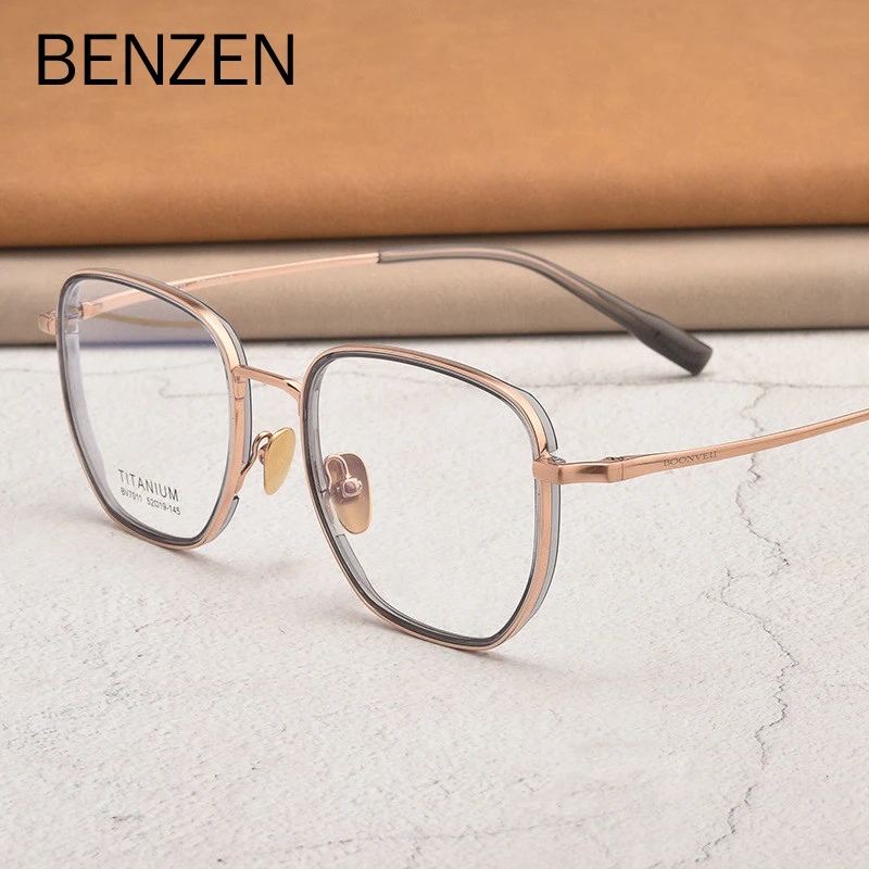 

BENZEN Ultra Light Pure Titanium Prescription Glasses Frame Women Vintage Myopia Optical Eyeglass Frame Men New 5831