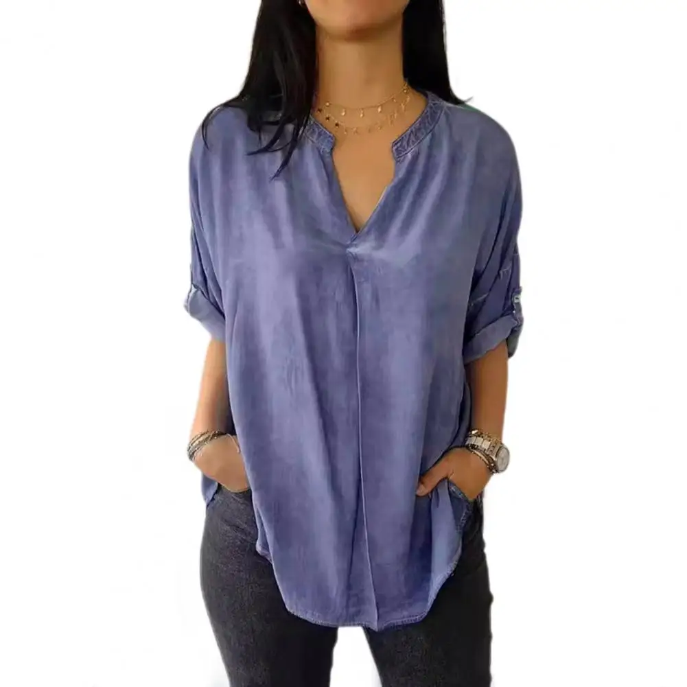 

Women Blouse Stylish Women's V-neck Pullover Tops for Office Work Casual Wear Loose Fit Solid Color Lightweight Breathable Women