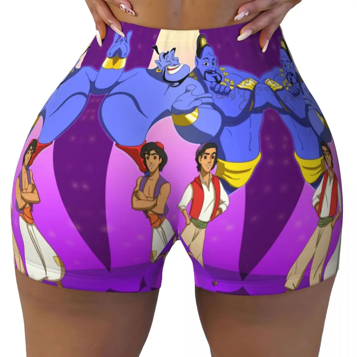 

Custom Cute Cartoon Aladdina Workout Shorts for Women Gym Running Biker Yoga Shorts