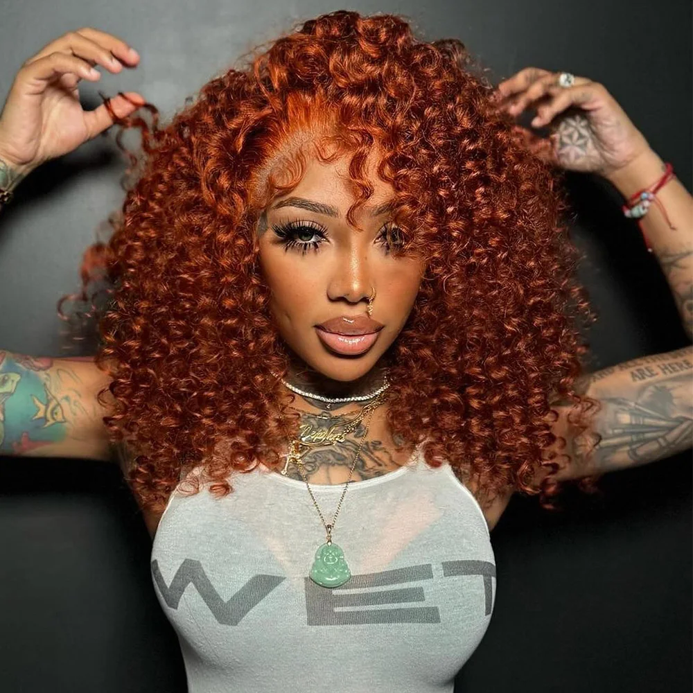 Linhua Ginger Orange #350 Colored Jerry Curly 5x5 Lace Wig  Preplucked 13x4 Transparent Lace Wigs Remy 13x6 Lace Frontal Wig