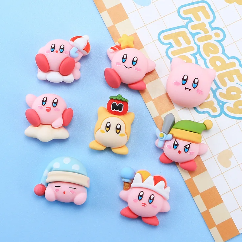 8pcs Cartoon Cute Anime Figure Mini Star Kirby Ear Studs Hairpin Nail Decoration Water Cup Phone Case Resin DIY Accessories