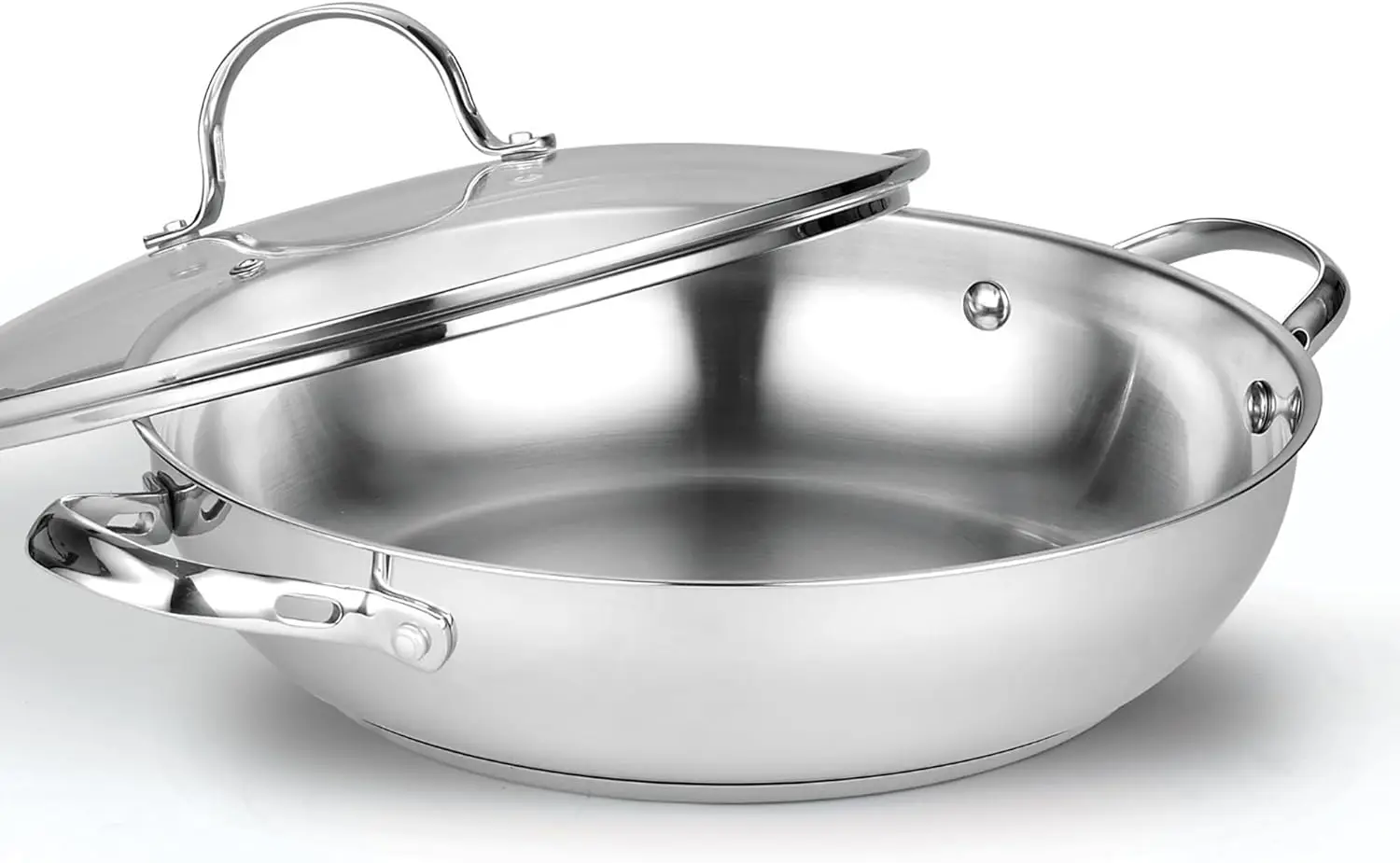 

12-дюймовая сковорода-вок из нержавеющей стали со стеклянной крышкой, совместимая с индукционными плитами, для жарки и тушения