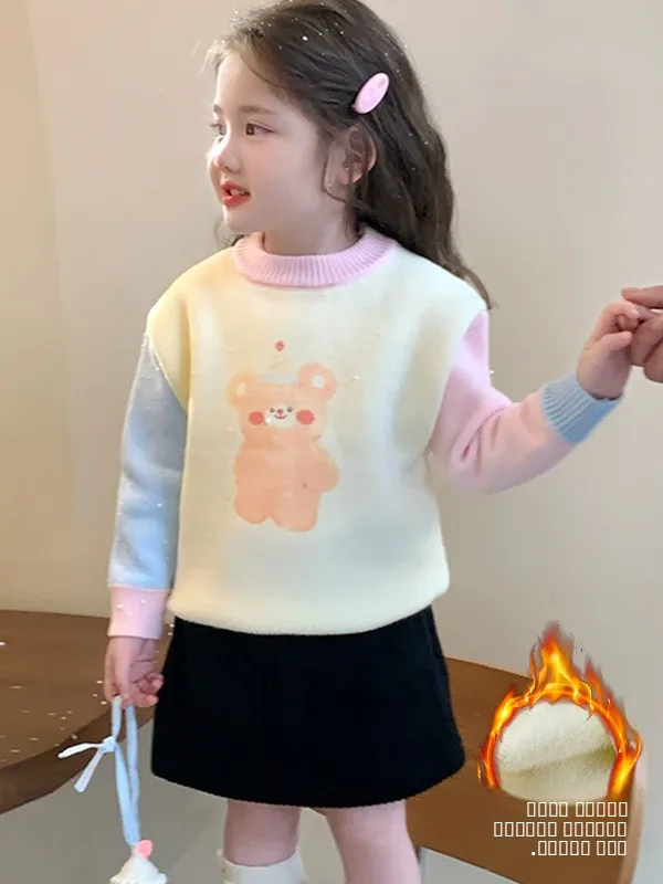 

Thiened One-Piece Fce Knitted Sweater for Girls Autumn Winter 2025 New Sle Children's Faionable Warm Base Layer irt