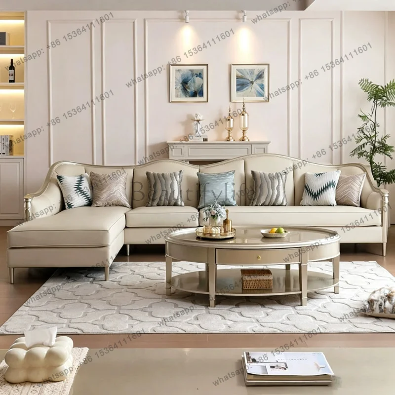 FG French Light Luxury Leather Sofa Living Room Sofas And Seating Solid Simple American European High-end Corner Couch Furniture