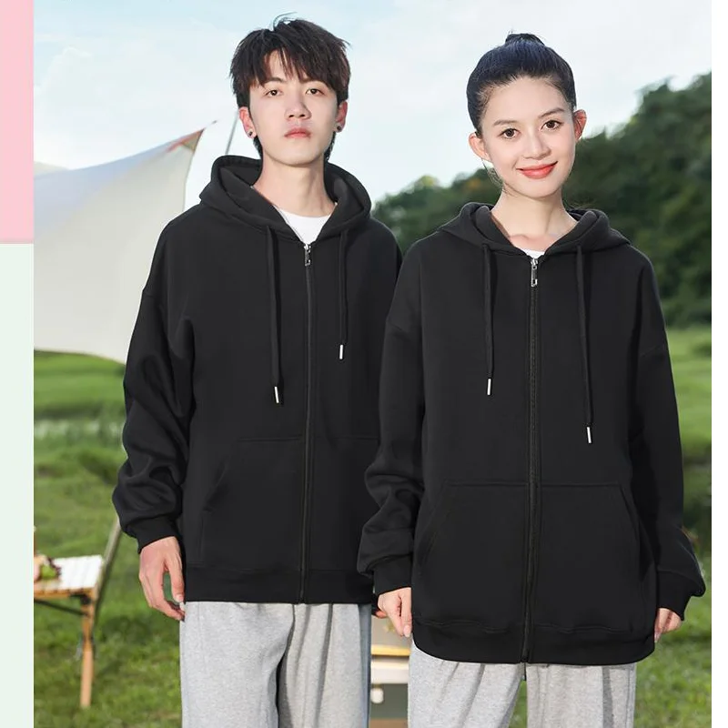 customized LOGO spring and autumn Joker young men's solid long sleeve hooded Zip Cardigan women sweatshirt top