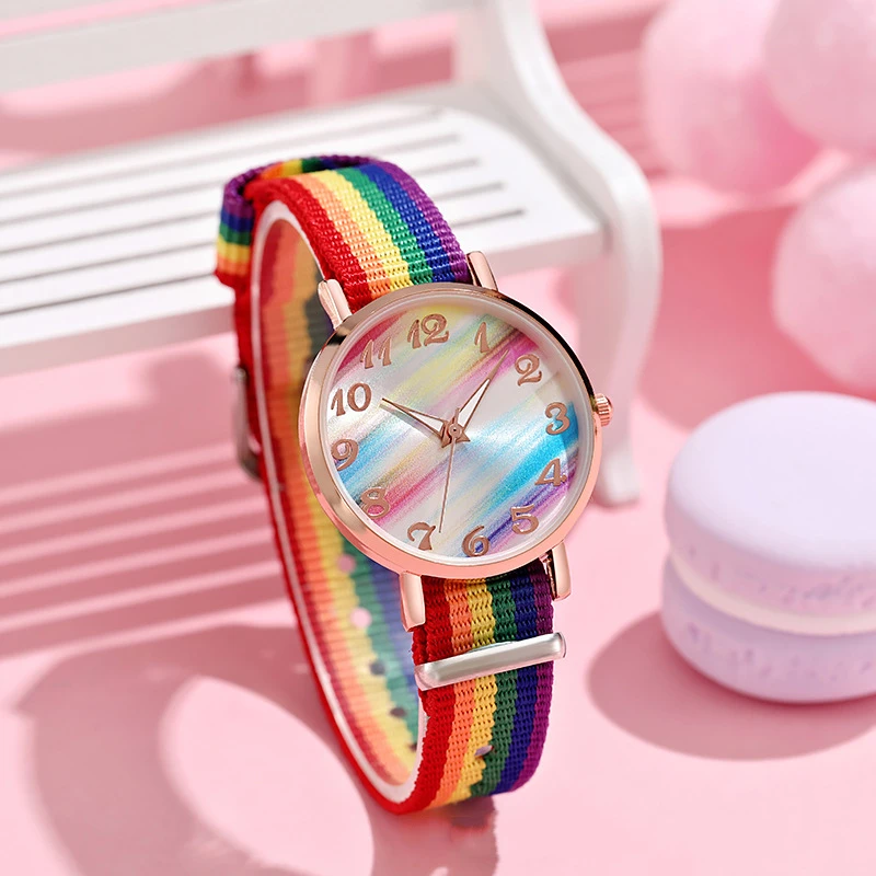 Fashion Rainbow Color Women\'s Watch Nylon Strap Colorful Wristwatch For Ladies Casual Quartz Female Clock Students\' Gift reloj