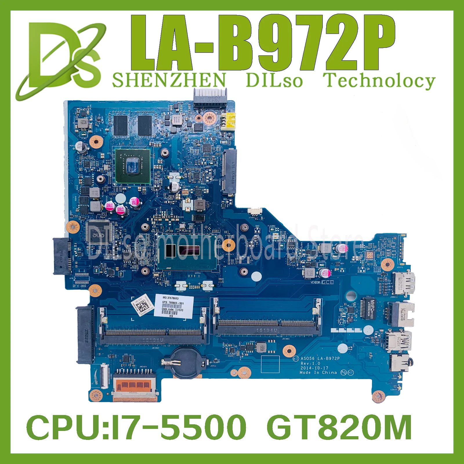 

KEFU LA-B972P Motherboard With I7- 5500 CPU 820M/2GB GPU For HP 15-R Laptop Motherboard 790669-501795814-001 100% Tested OK