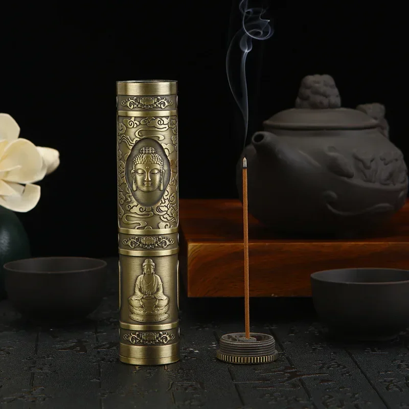 Retro Buddha Metal Incense Case Relief Craft Dragon Incense Box Waterproof Incense Storage Box Incense Accessories for Men