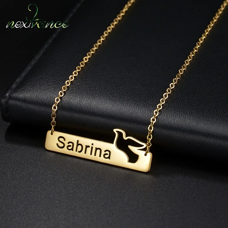 

Nextvance, индивидуальное ожерелье с голубей, прямоугольное ожерелье с полым именем из нержавеющей стали, 3 цвета, персонализированное ожерелье для женщин и детей, подарок