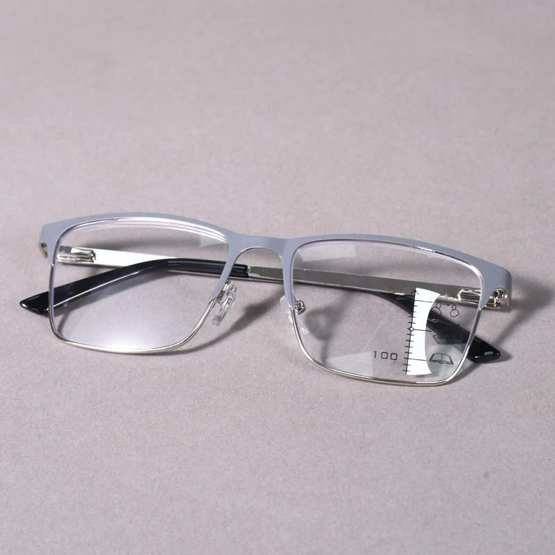 Lunettes de lecture progressives bicolores pour hommes, multifocales, anti-lumière bleue, pour ordinateur, avec grande monture carrée +125