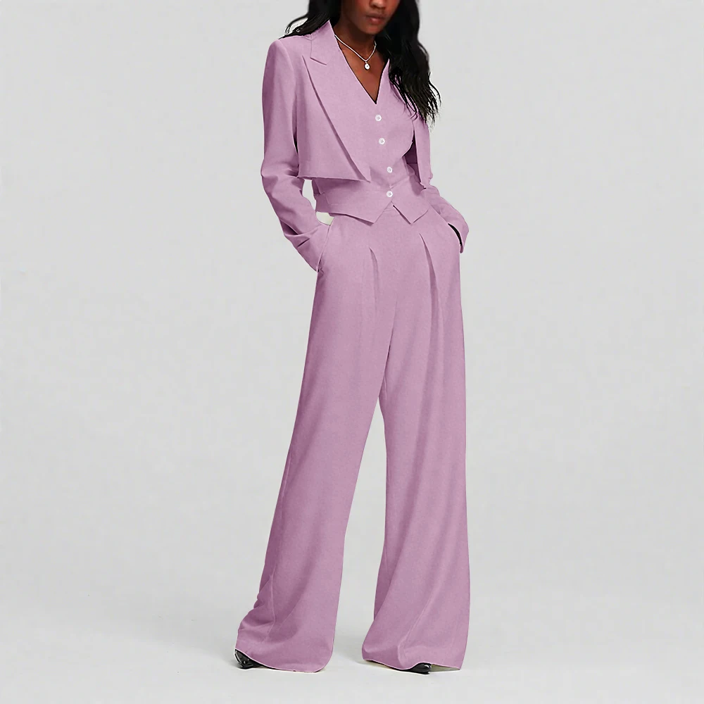 Ensemble trois pièces (Blazer + pantalon + gilet) pour femmes, élégant, blanc ivoire, bouton unique, nouvelle collection