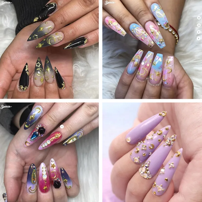1 Box Moon Stars Nail Art Rivets Stud Multi Mental Decals diy Tips Manicure Charms UV Gel  3D Nail Decorations Perfect Nailart