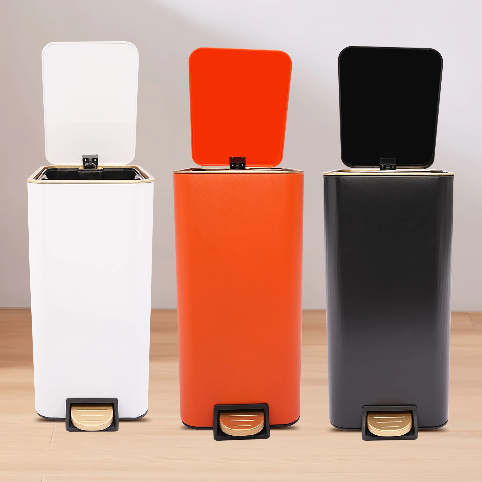 Poubelle en PP blanc/Orange/noir 12L, poubelle autoportante avec couvercle pour cuisine, chambre à coucher